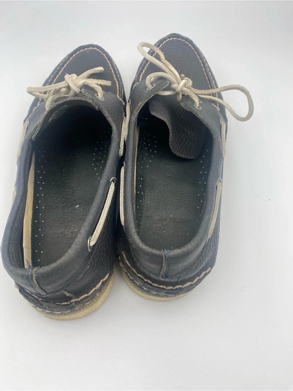Sperry Dark Brown Leather Boat Shoes with Cream Laces